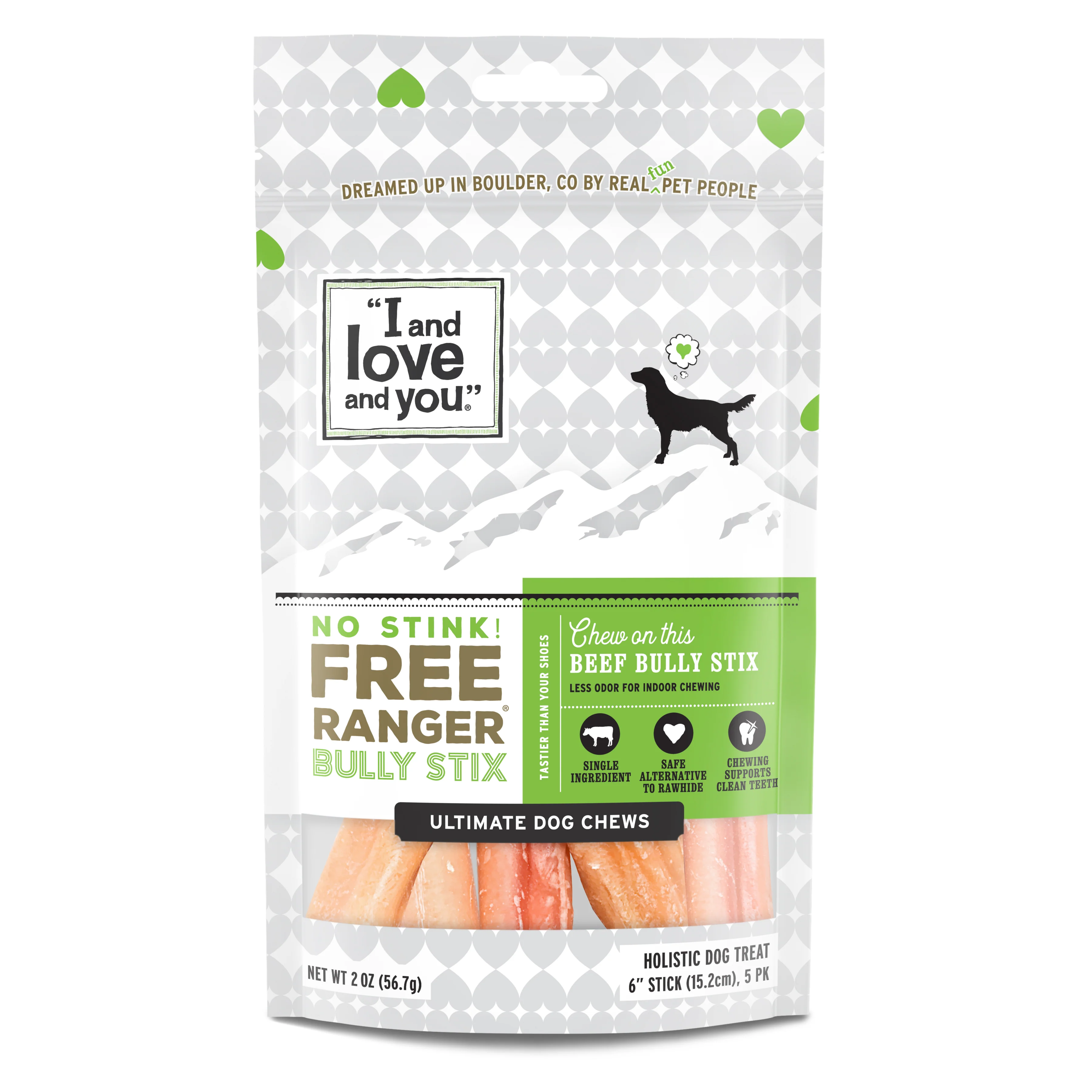 Stylish I and Love and You No Stink Ranger Bully Stix Dog Chews 6-in Genuine