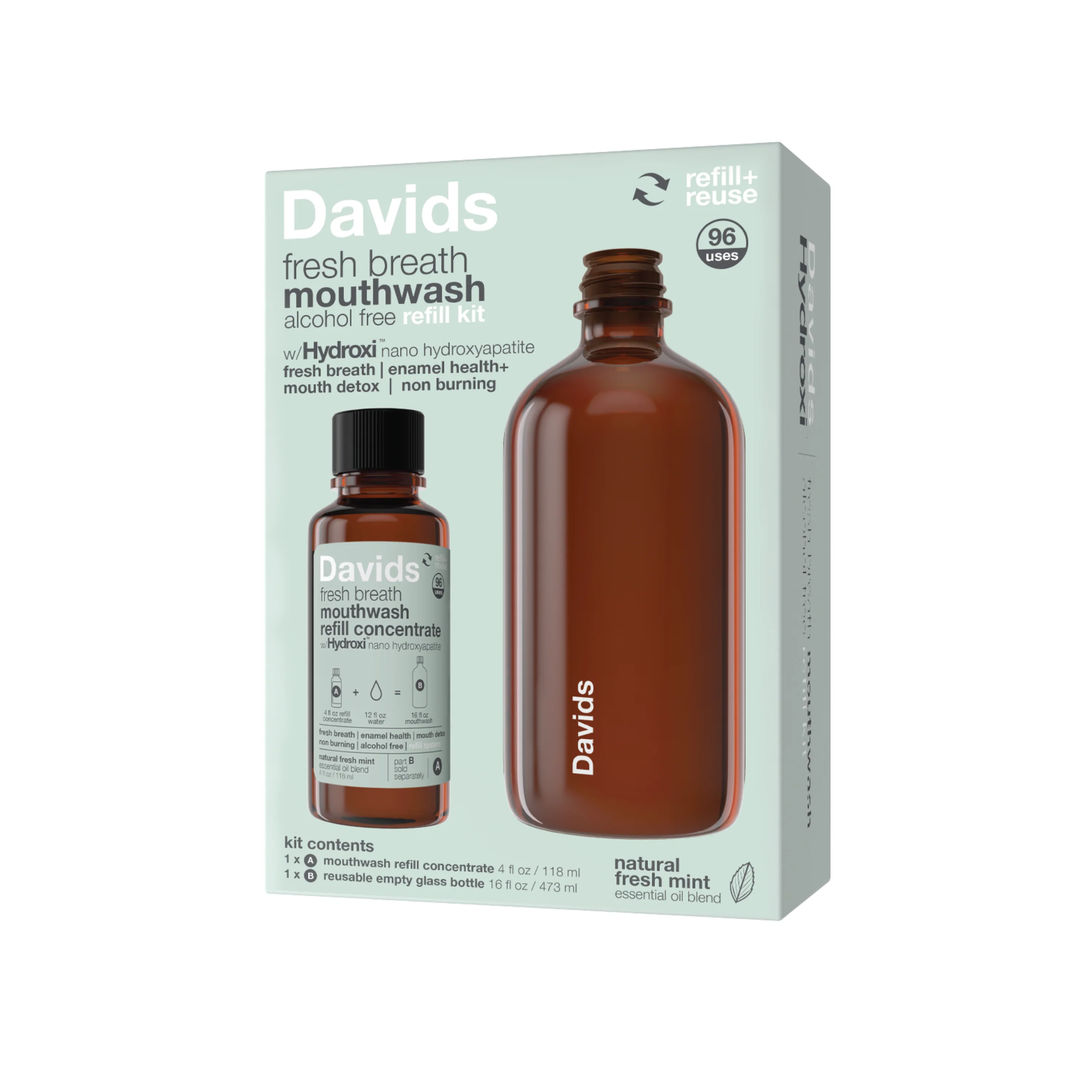 Prestigious Davids Hydroxi Fresh Breath Mouthwash Refill Kit w nano-Hydroxyapatite Excellent