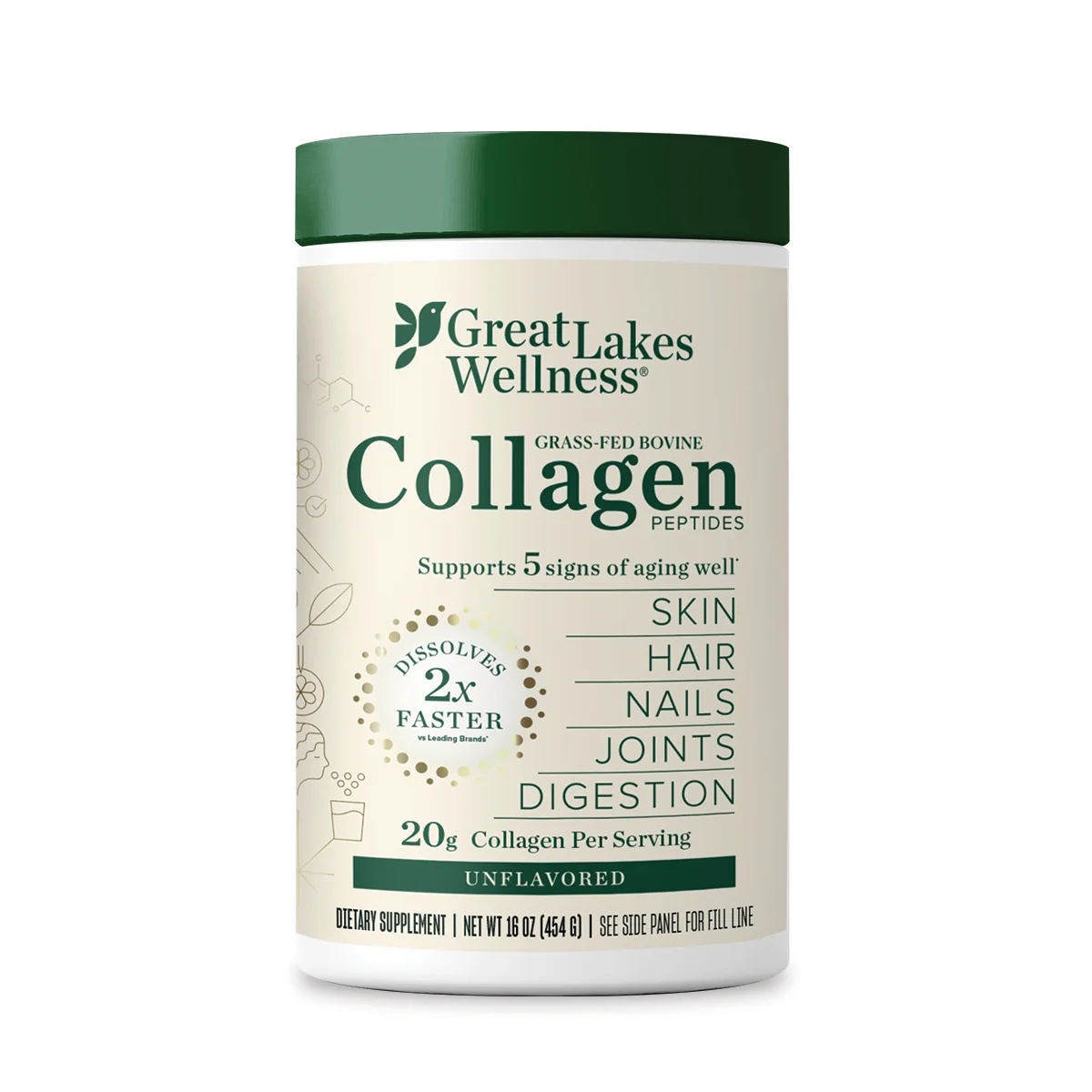 Elite Great Lakes Wellness Bovine Collagen Peptides Powder Unflavored Verified