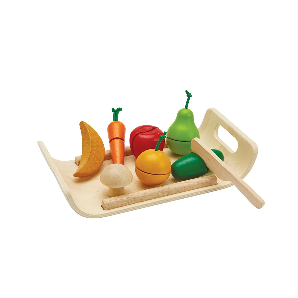 Fashionable PlanToys Wooden Assorted Fruit and Vegetable Food Set Convenient