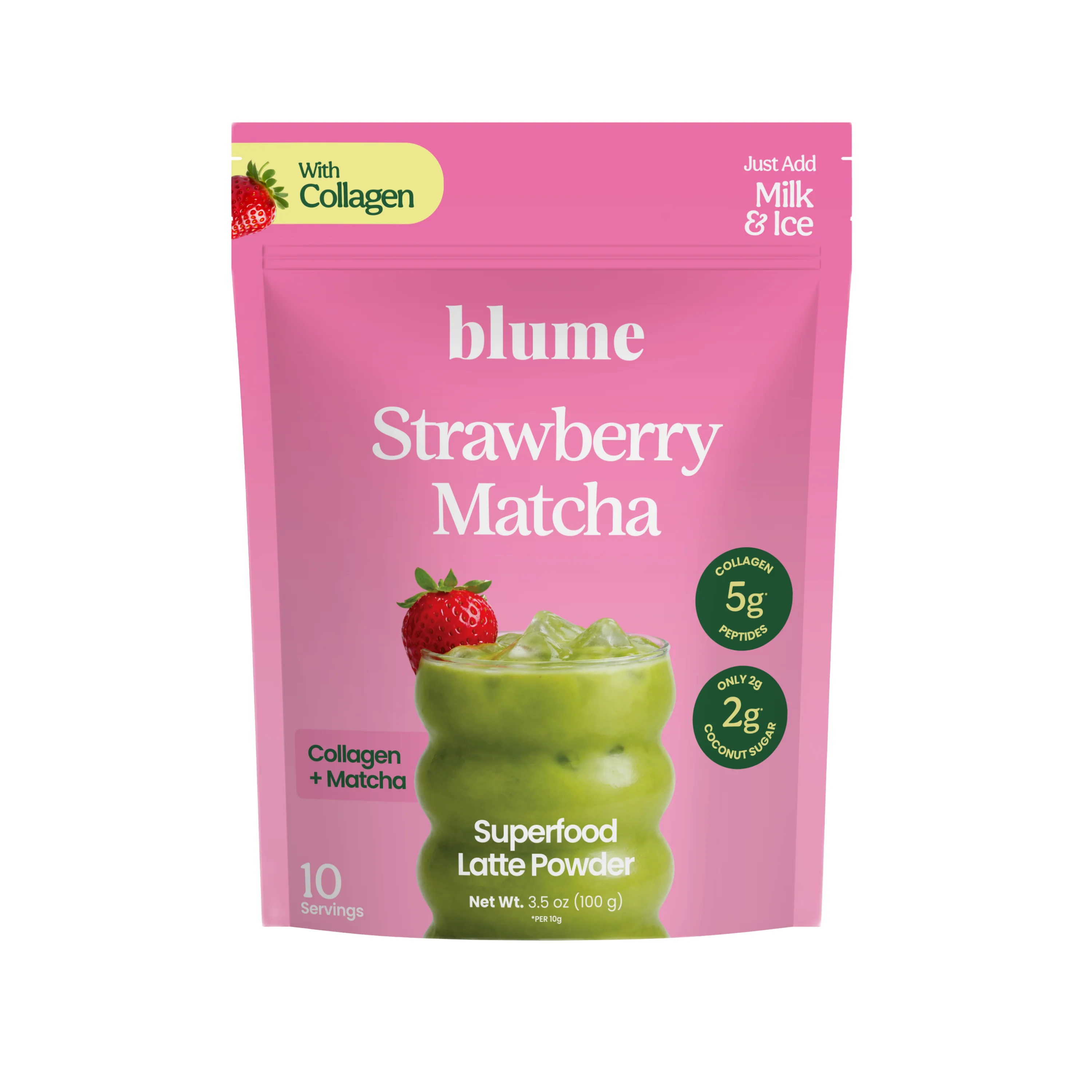 Fast blume Strawberry Matcha Superfood Latte Powder with Collagen High-Quality