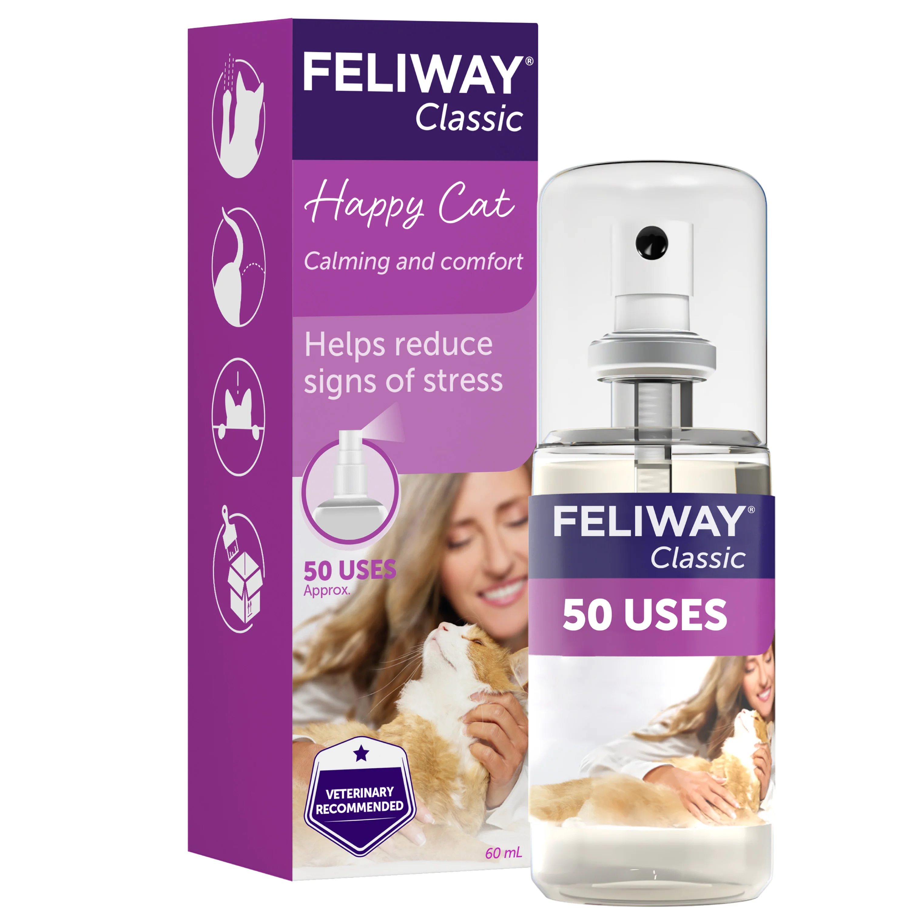 Pure Feliway Classic Calming Pheromone Spray for Cats 60ml Recyclable