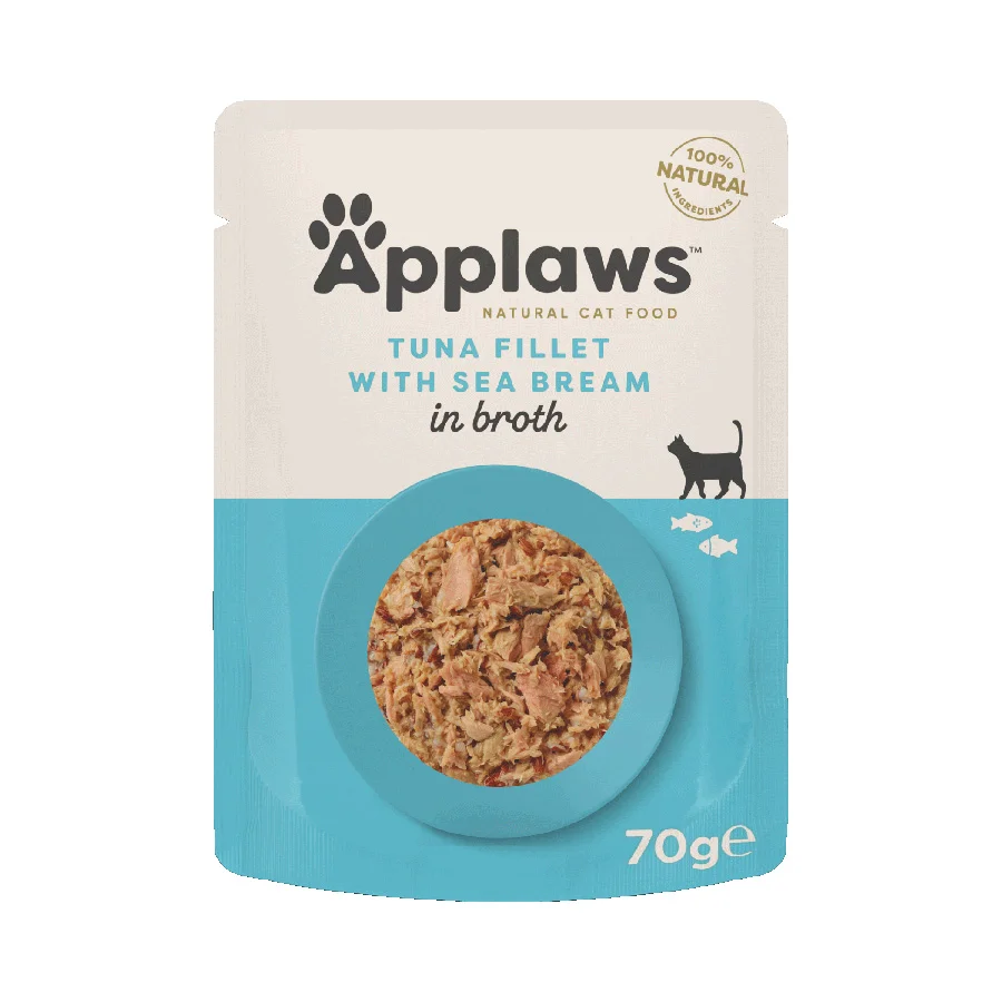 Recyclable Applaws Natural Wet Adult Cat Food Tuna Fillet with Sea Bream in Broth 70g Pouch Efficient