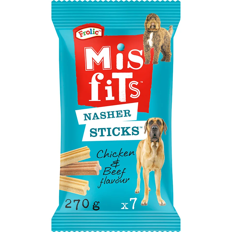 Crafted Misfits Nasher Sticks Large Breed Adult Dog Treats with Chicken Beef 7 Pack 270g Innovative