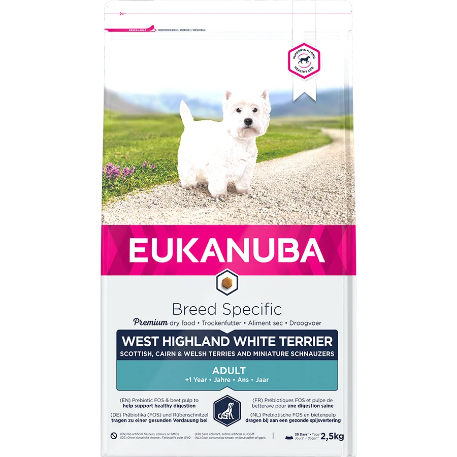 Clean Eukanuba Breed Specific West Highland Terrier Adult Dry Dog Food Chicken 2.5kg Verified