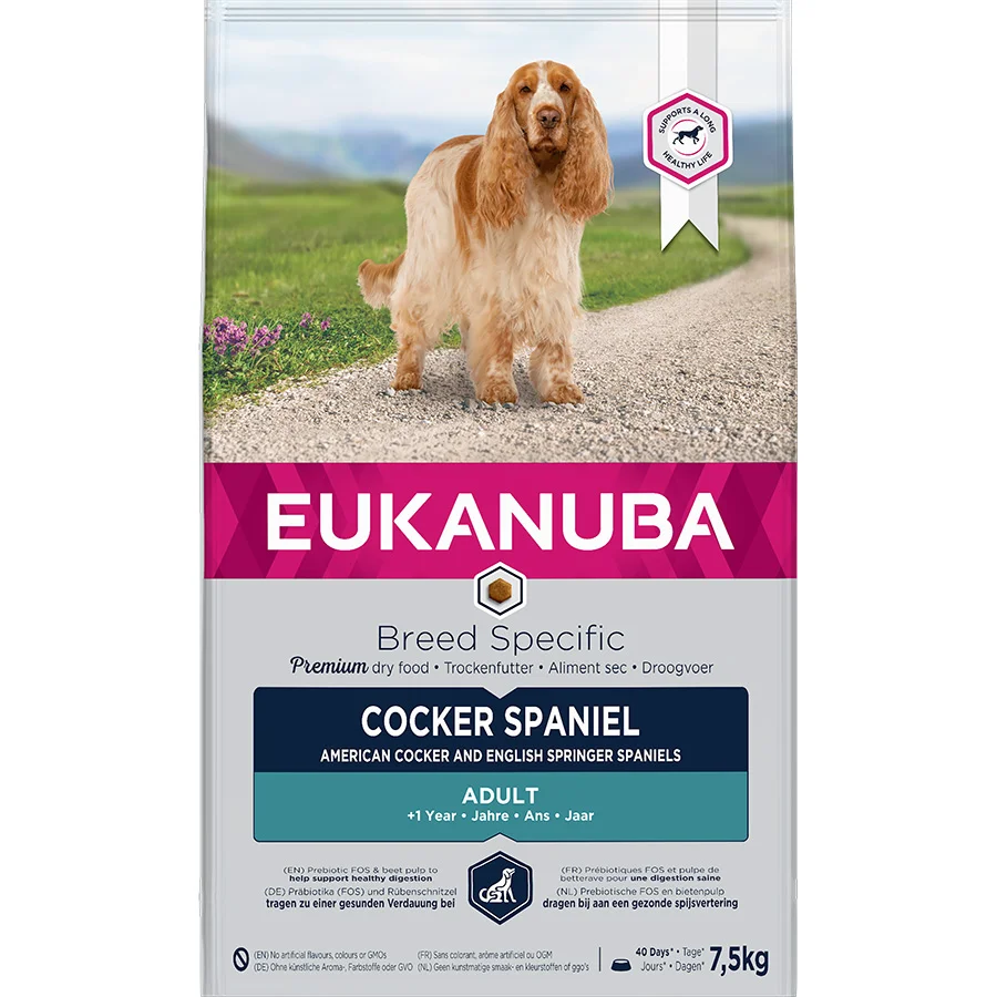 Long-Lasting Eukanuba Breed Specific Cocker Spaniel Adult Dry Dog Food Chicken 7.5kg Premium