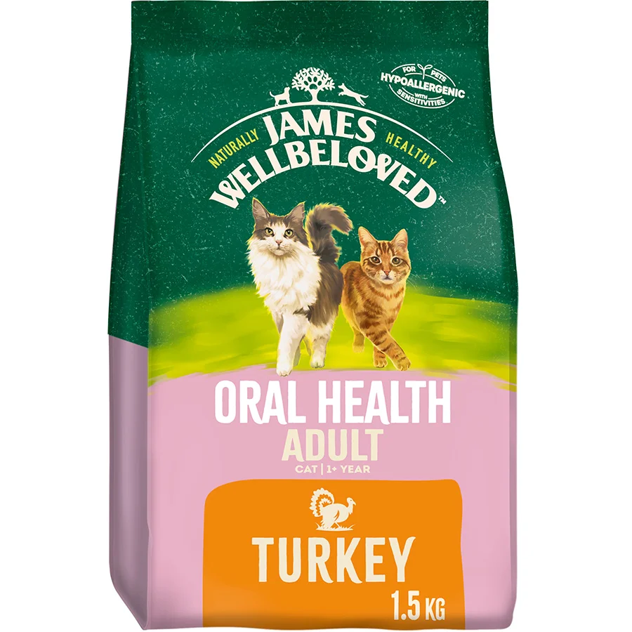 Top-Quality James Wellbeloved Oral Health Adult Dry Cat Food Turkey 1.5kg Comfortable