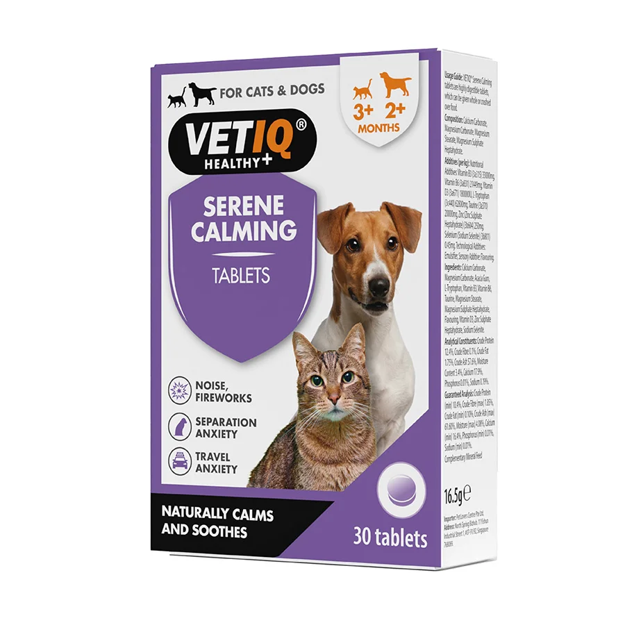 Superior VetIQ Serene Calming Tablets for Dog Cat 30 Pack User-Friendly