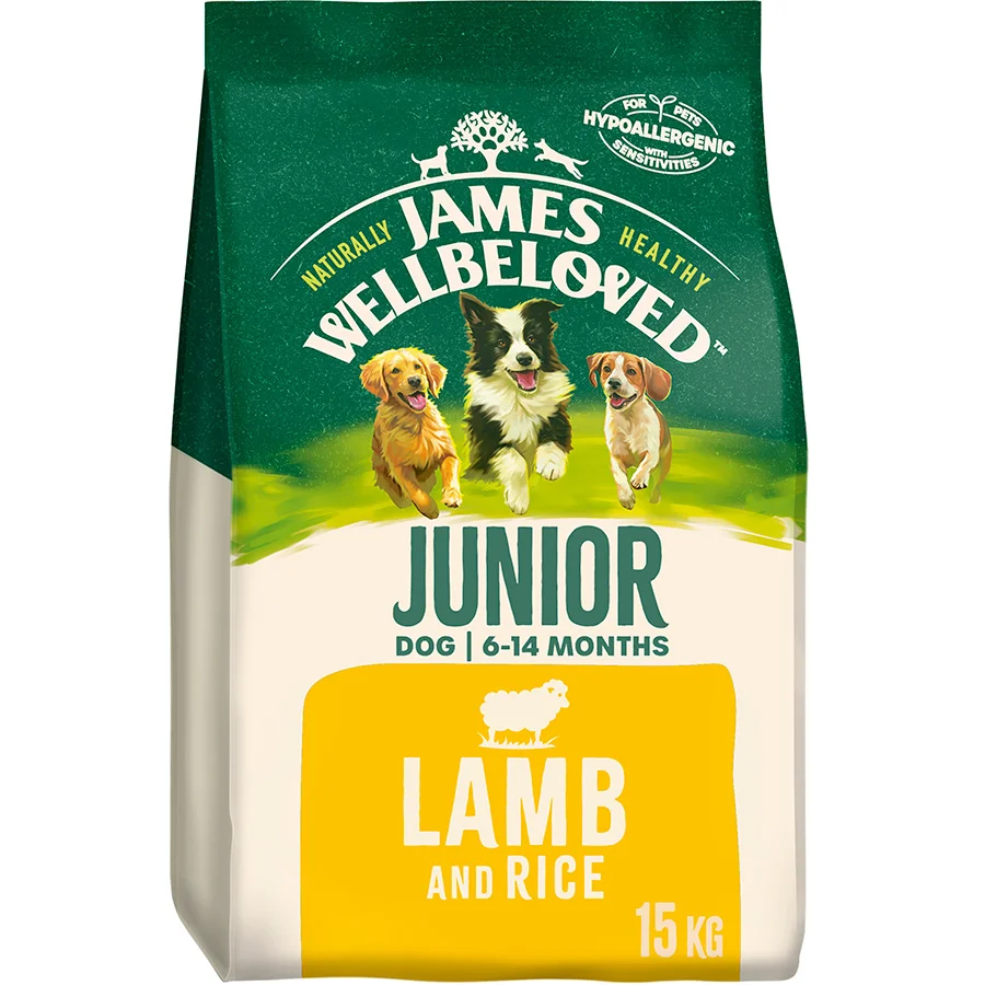 Solid James Wellbeloved Junior Dry Dog Food Lamb Rice 15kg Secure