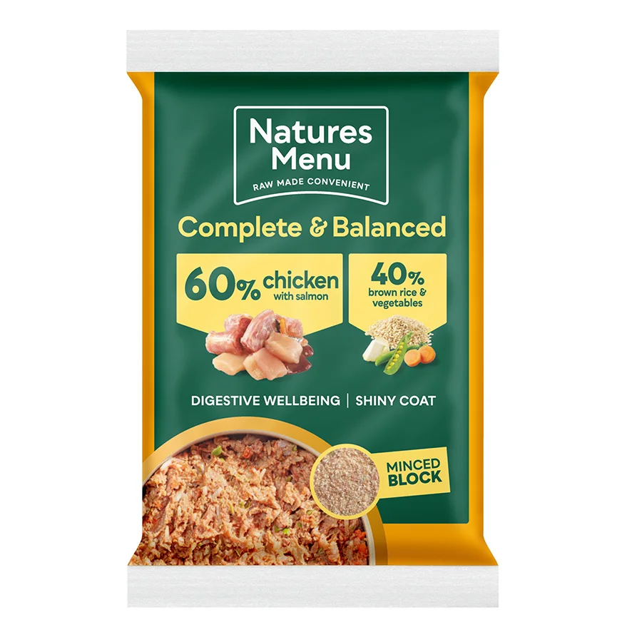 High-Grade Natures Menu Frozen Complete Dog Food Chicken Salmon 12x300g Fine Crafted