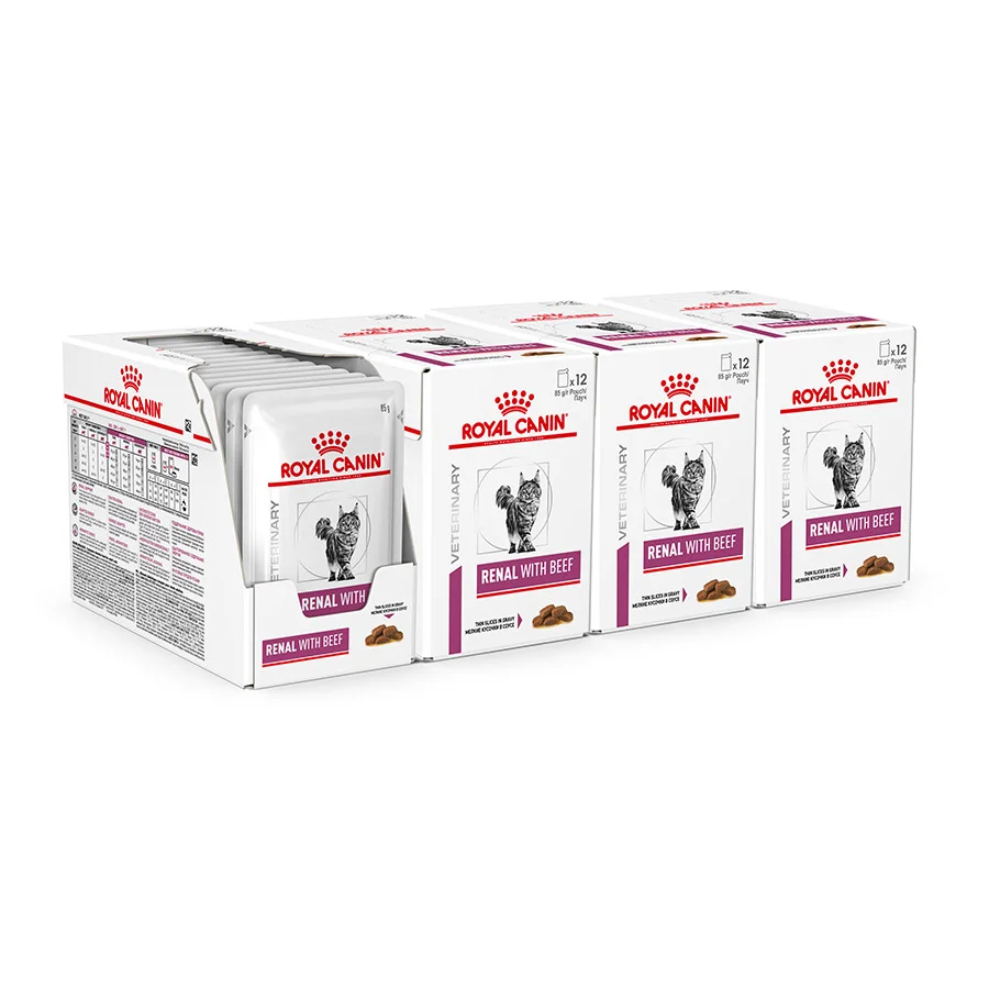 Environmentally Friendly Royal Canin Veterinary Renal Adult Wet Cat Food Beef 48x85g Detailed