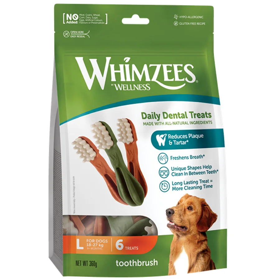 Sustainable Whimzees Daily Dental Toothbrush Large Dogs 6 Pack 360g Relaxed