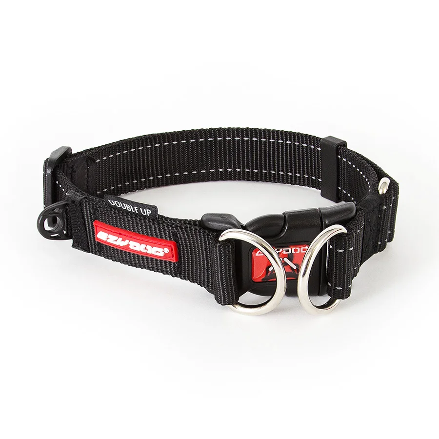 Durable EzyDog Double Up Dog Collar Black Medium Fast
