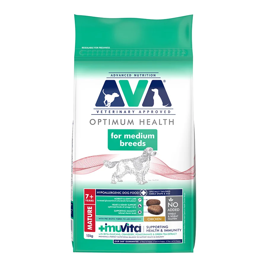 Easy-to-Use AVA Optimum Health Medium Breed Senior Dry Dog Food Chicken 15kg Outstanding