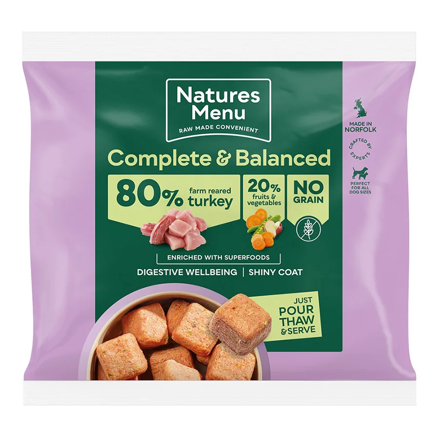 Soft Natures Menu Complete Balanced 80 20 Frozen Adult Dog Food Turkey 1kg Powerful