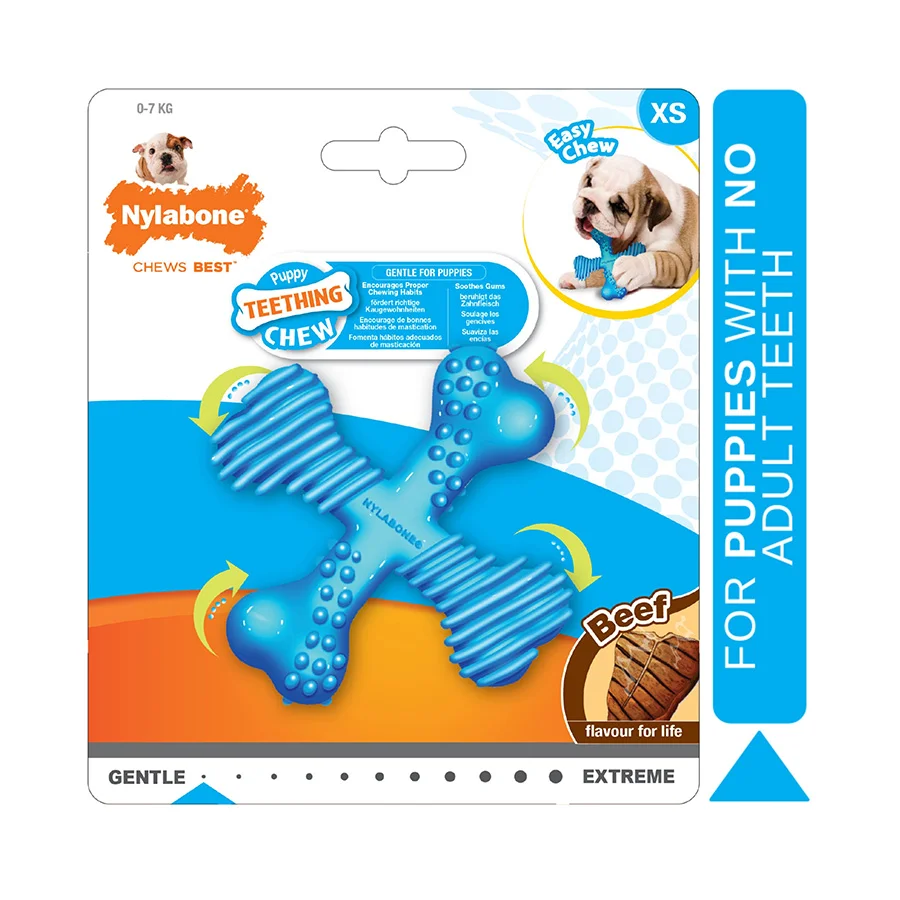 Casual Nylabone Dura Chew X Bone Beef Puppy Toy X Small Solid