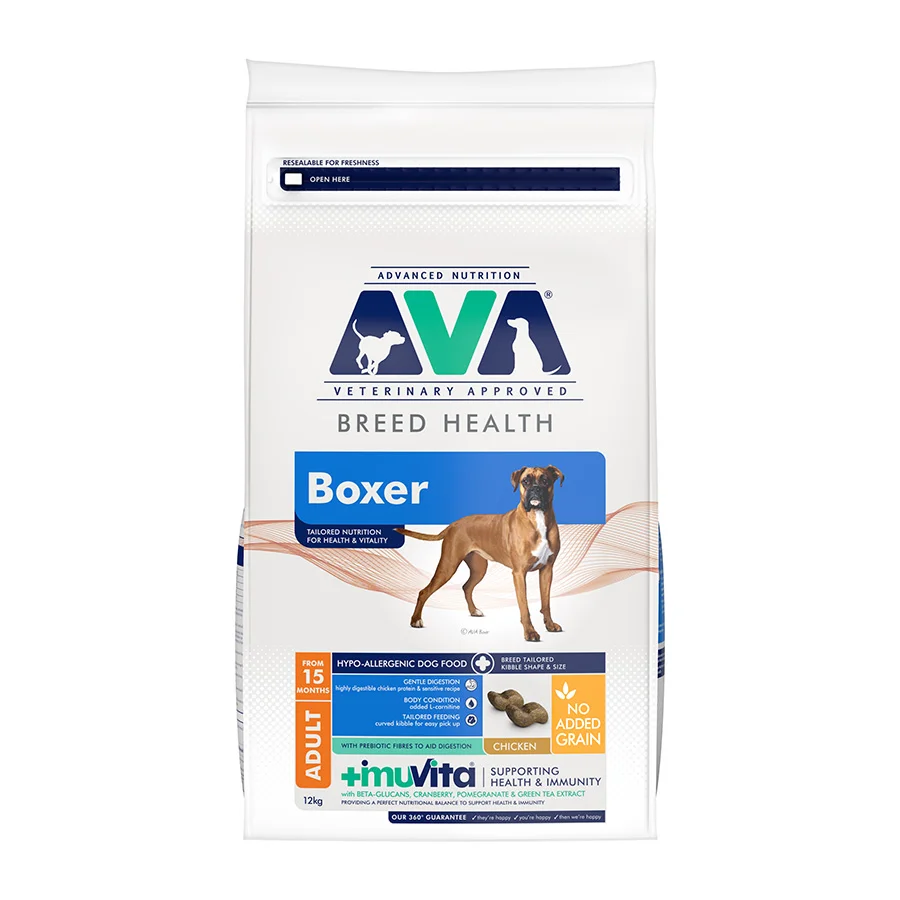 Green AVA Breed Health Boxer Dry Dog Food Chicken 12kg Stylish