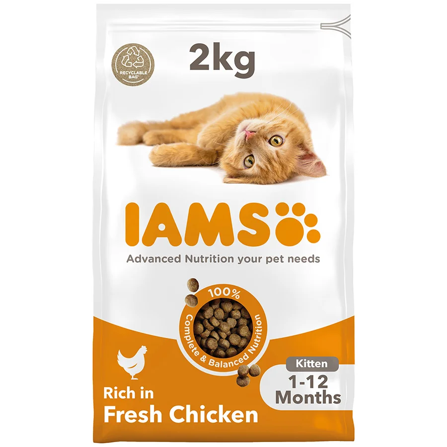 Traditional Iams Kitten Dry Cat Food Chicken 2kg Consistent