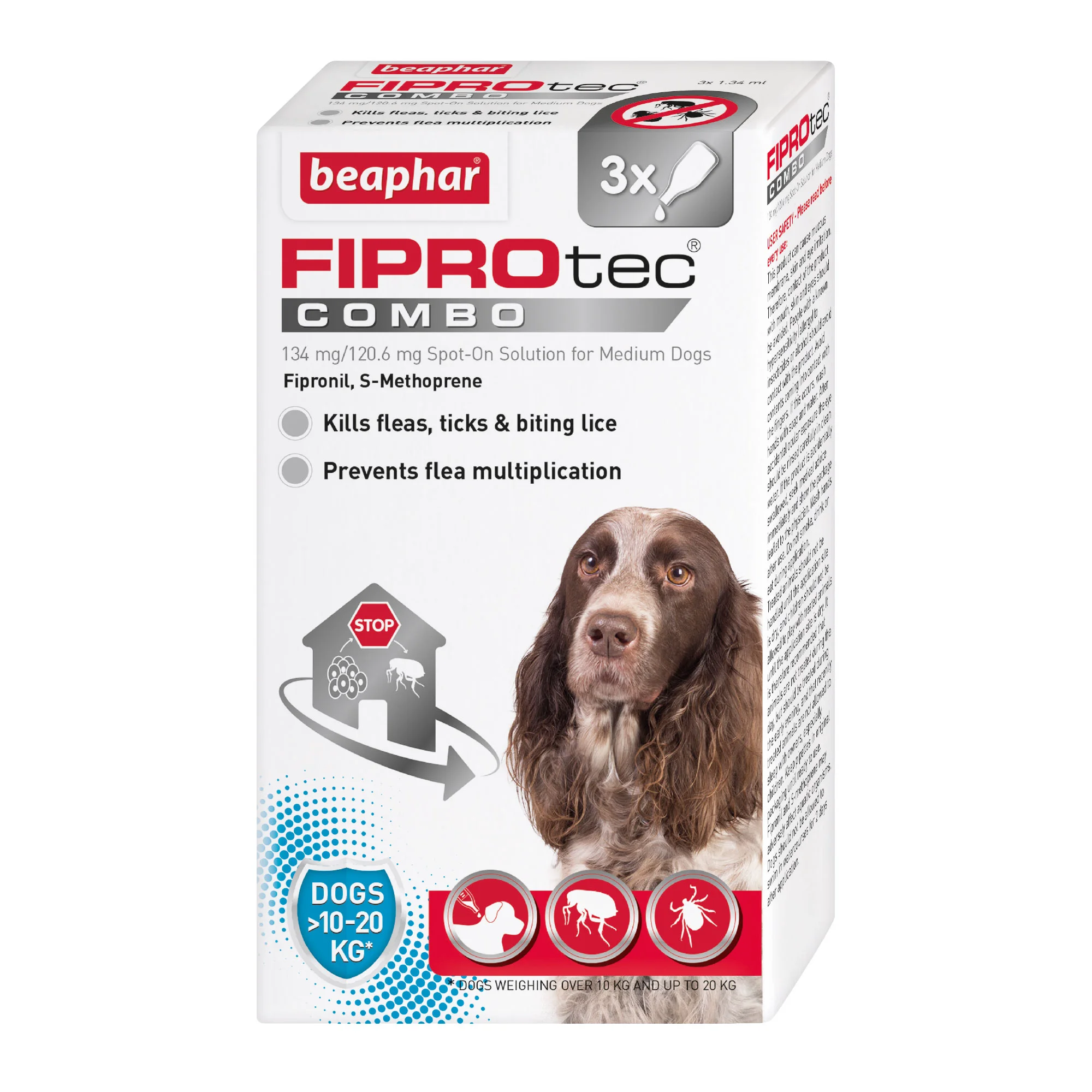 Comfortable Beaphar FIPROtec COMBO Flea Tick Spot-On for Dogs 10-20kg 3 Pipettes Long-Lasting