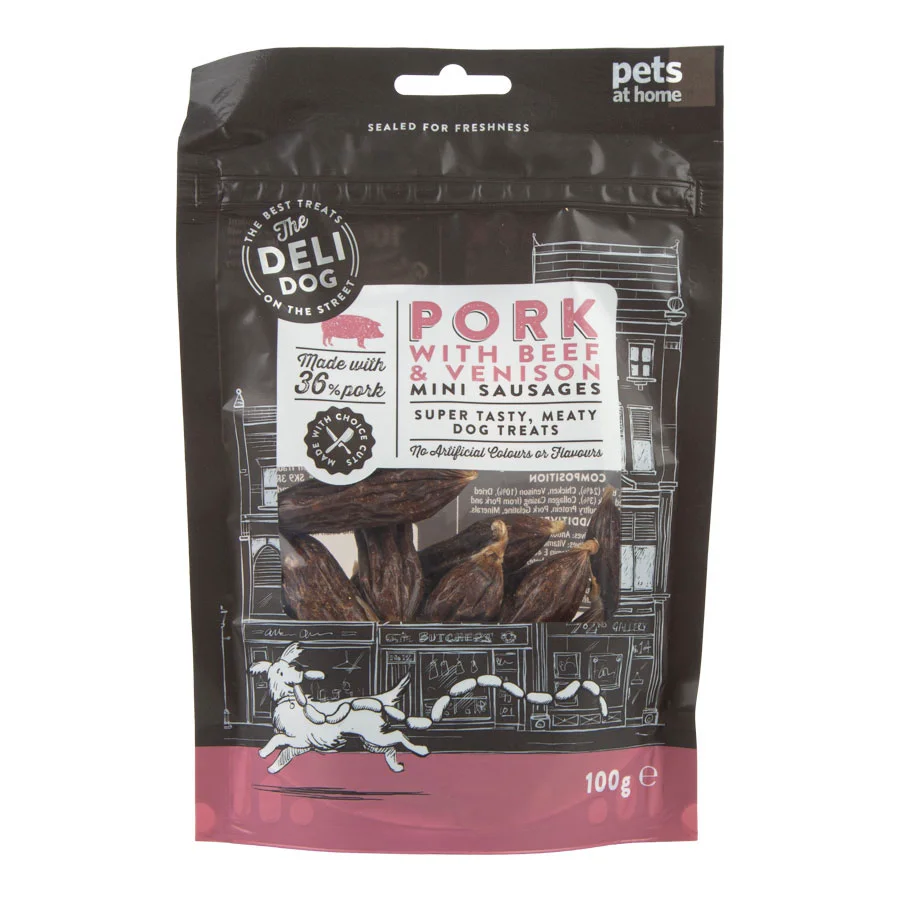 Organic The Deli Dog Meaty Sausage Dog Treats with Beef and Venison 100g Breathable