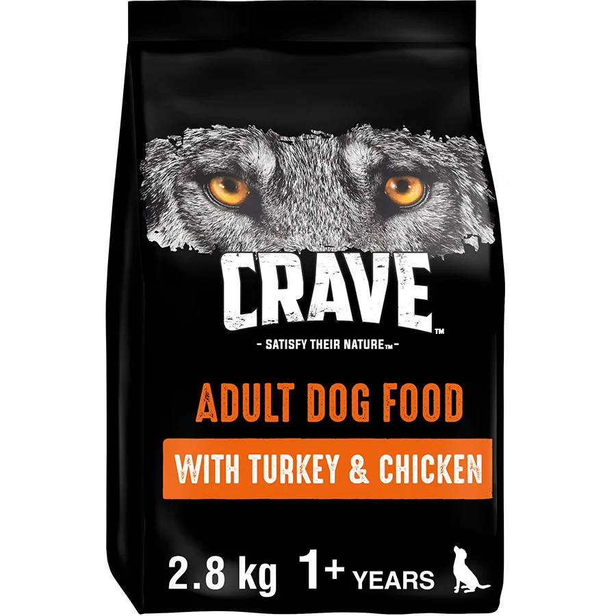 Convenient Crave Grain Complete Dry Adult Dog Food Turkey Chicken 2.8kg Durable