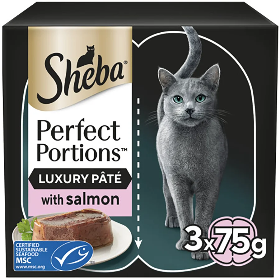 Organic Sheba Portions Wet Adult Cat Food Salmon in Loaf 6 x 37.5g Trays Recyclable