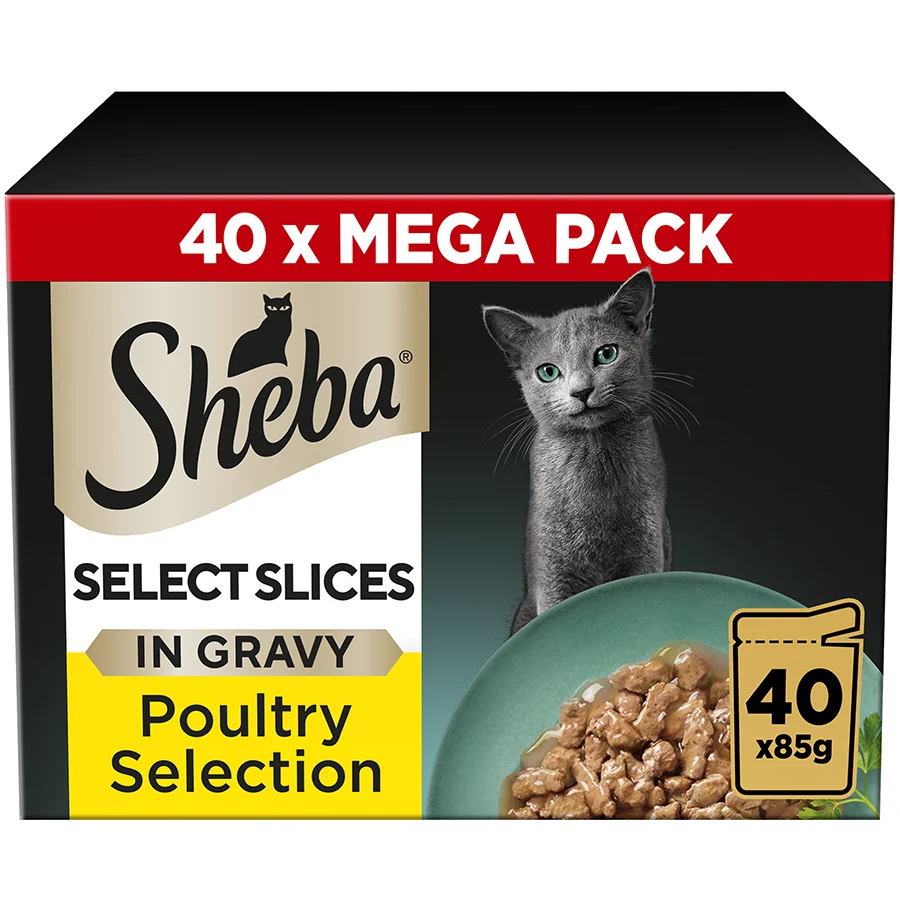Expertly Made Sheba Select Slices Adult Wet Cat Food Poultry In Gravy 40x85g Lightweight