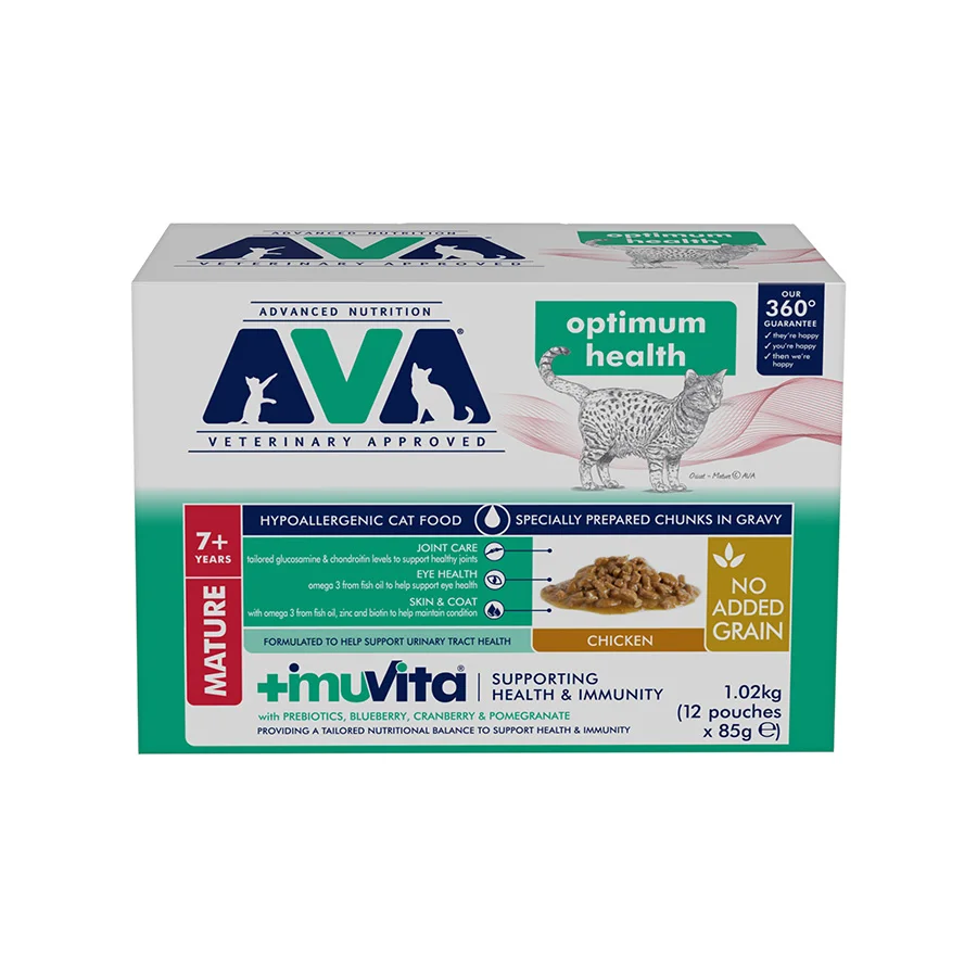 Outstanding AVA Optimum Health Mature Wet Cat Food Chicken Gravy 12x85g Luxury
