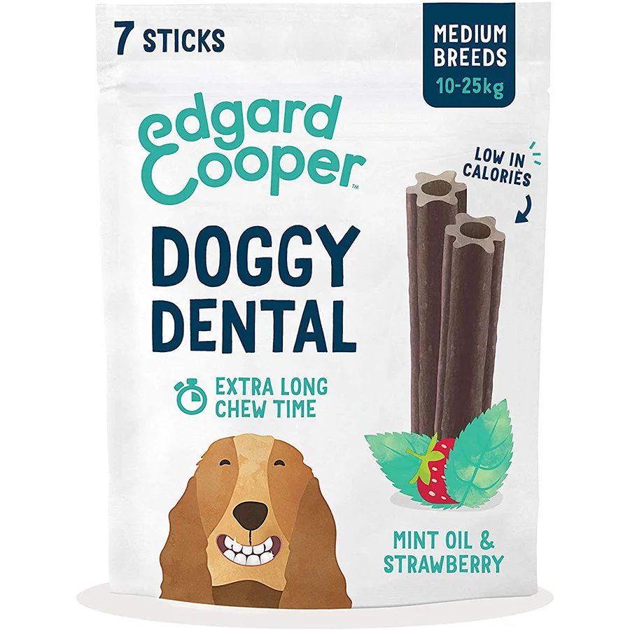 Elite Edgard Cooper Doggy Dental Sticks Medium Breed Strawberry Mint 7 Pack 160g Flexible