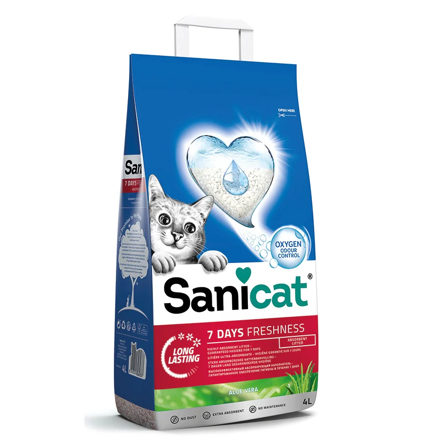 Premium Material Sanicat 7 Days Aloe Vera Scent Non-Clumping Cat Litter 4L Original