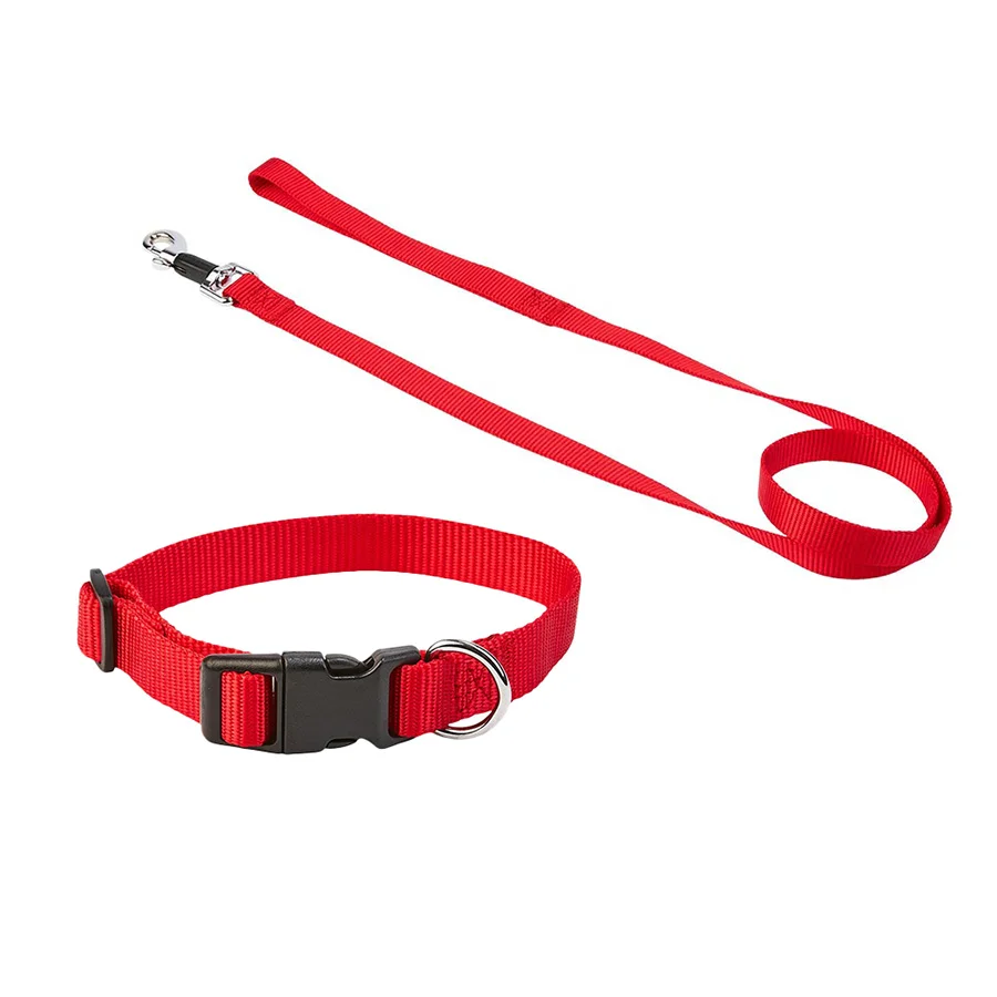 Natural Pets Essentials Dog Collar and Lead Set Red Relaxed