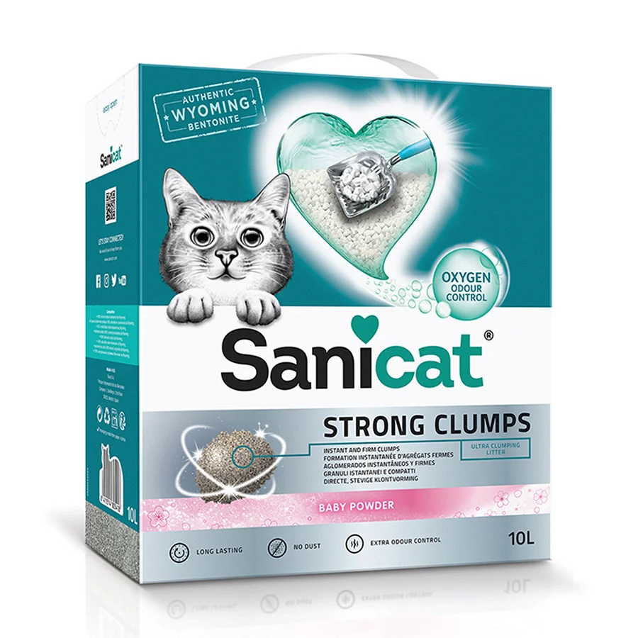 Advanced Sanicat Strong Clumps Clumping Cat Litter Baby Powder Scent 10L Superior