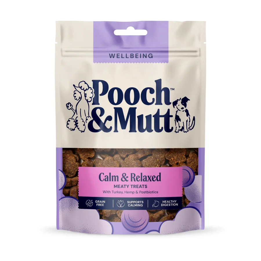 Expertly Made Pooch Mutt Calming Meaty Dog Treats With Turkey Hemp 120g Flexible