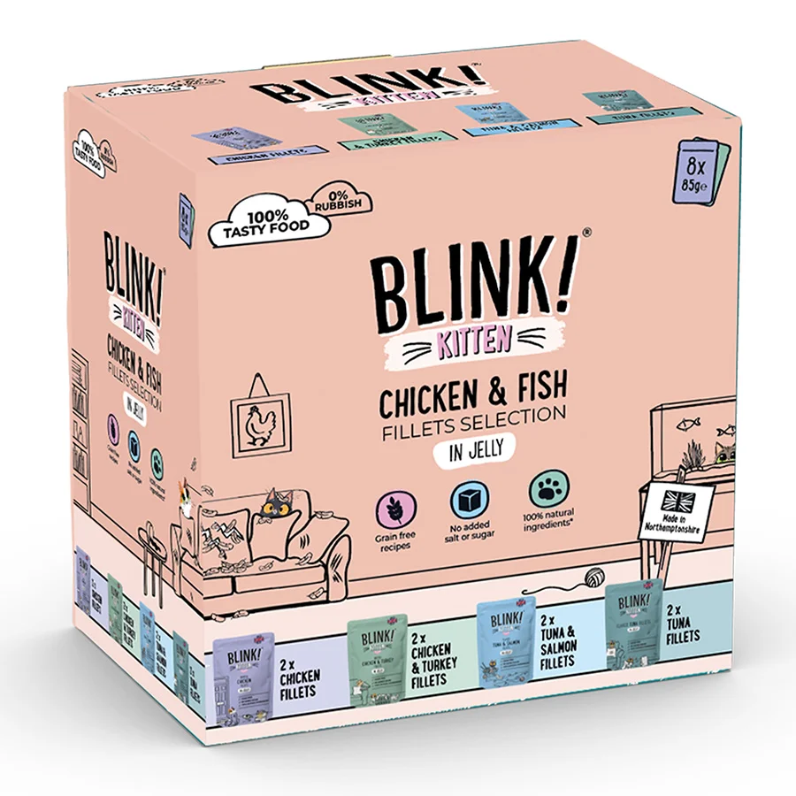 Quality Blink Wet Kitten Food Chicken Fish Fillets in Jelly 8x85g High-Performance