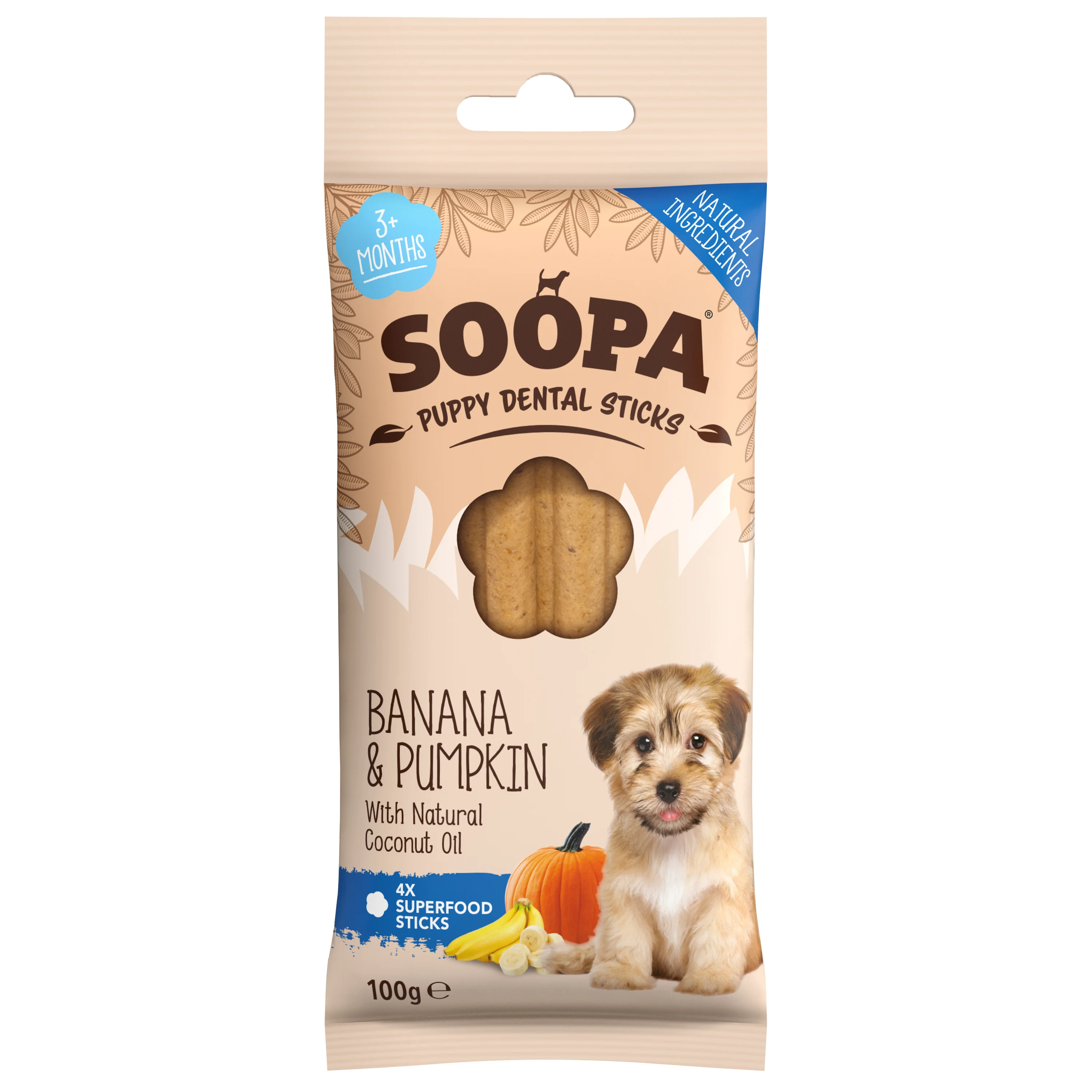 Trendy Soopa Dental Sticks Puppy Treat Banana Pumpkin 4 Pack 100g Detailed