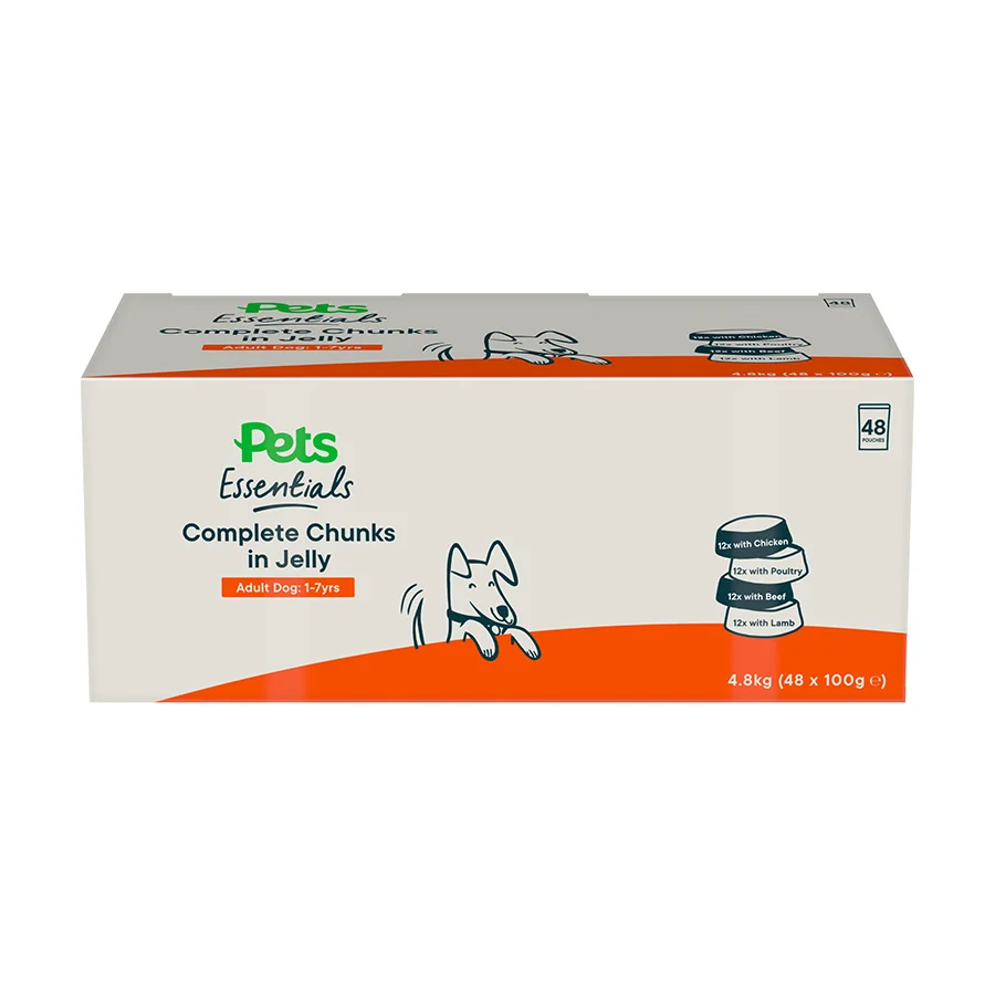 Enhanced Pets Essentials Complete Wet Adult Dog Food Chunks in Jelly 4.8kg Quality