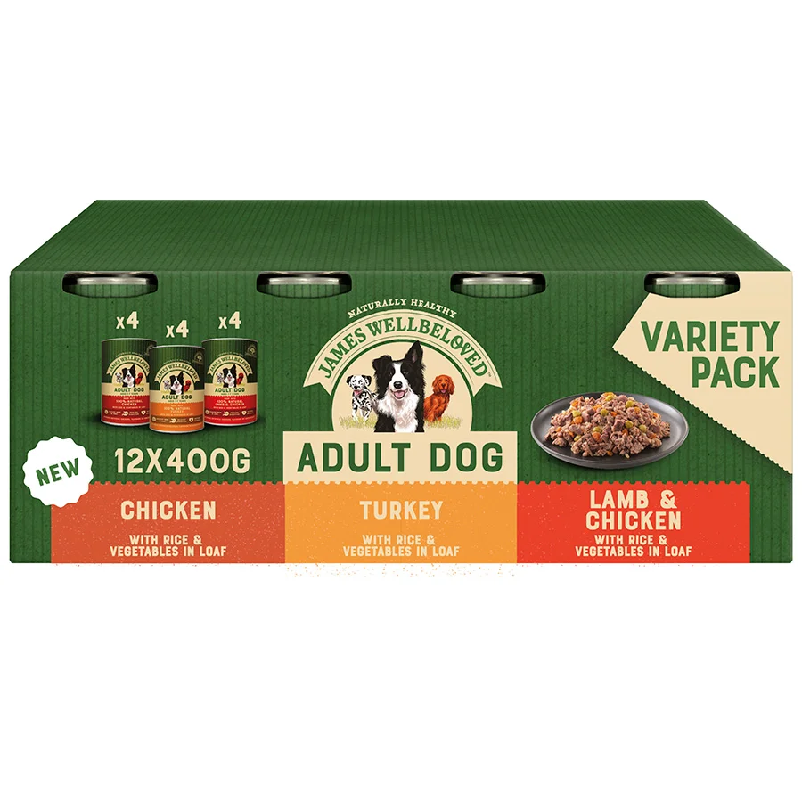 Sophisticated James Wellbeloved Adult Wet Dog Food Turkey， Lamb Chicken Loaf 12x400g Specialty