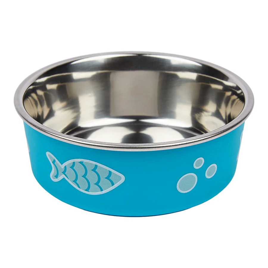 Premium Pets at Home Stainless Steel Fun Fish Cat Bowl Blue Eco-Friendly