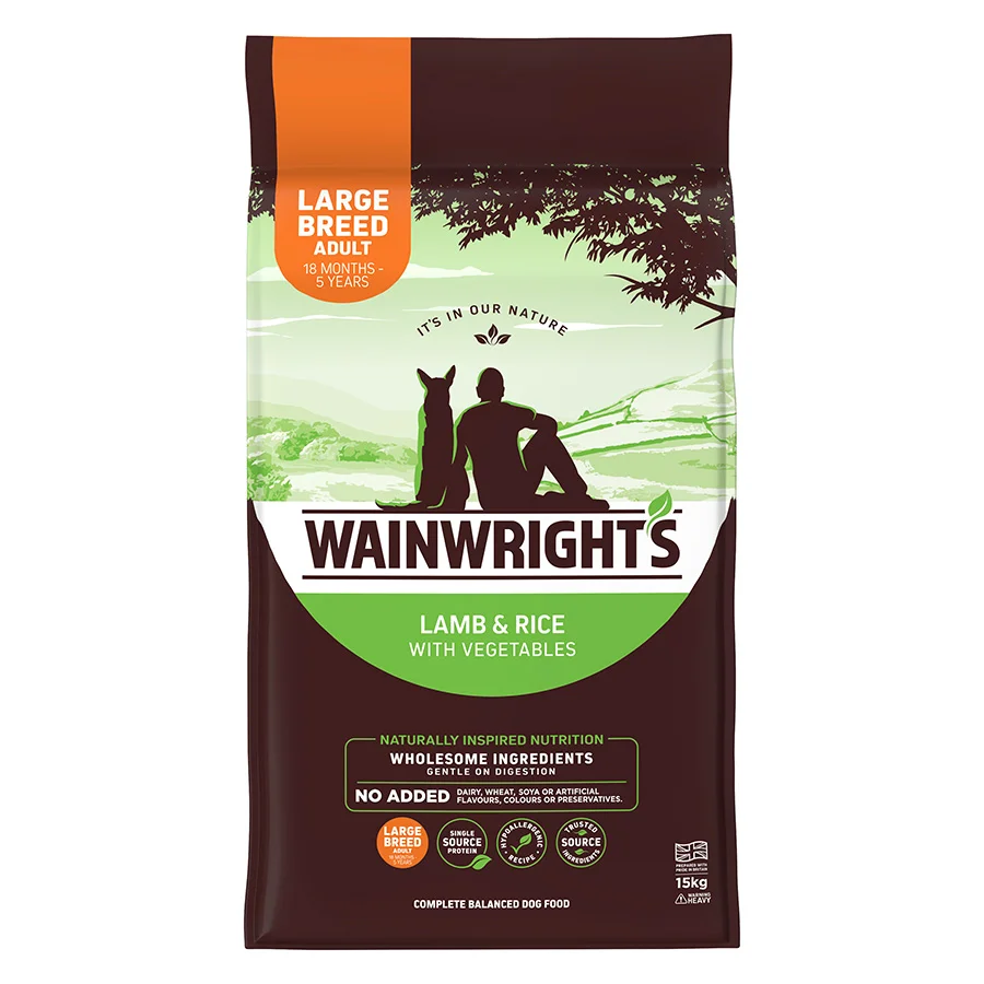 Environmentally Friendly Wainwright x27 s Large Breed Adult Dry Dog Food Lamb with Rice 15kg Superior