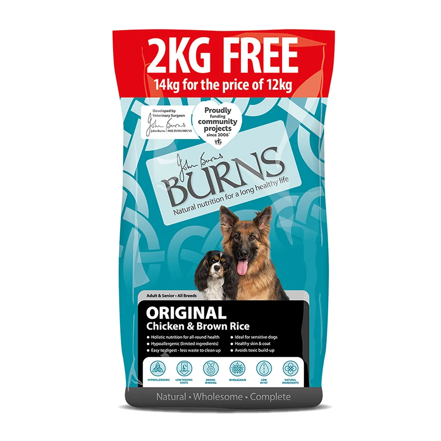 Specialty Burns Adult Senior Dry Dog Food Chicken Brown Rice 12kg 2kg Extra Convenient
