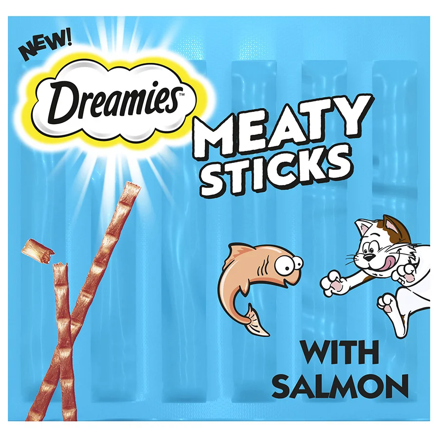 Easy-to-Use Dreamies Adult Cat Meaty Sticks Treats with Salmon 30g First-Class