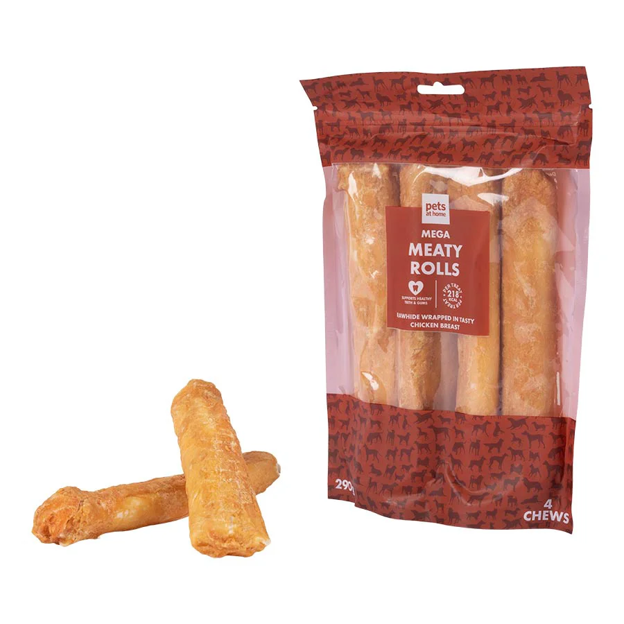 Premium Material Pets at Home Mega Meaty Rolls Dog Treats 4 Pack Genuine