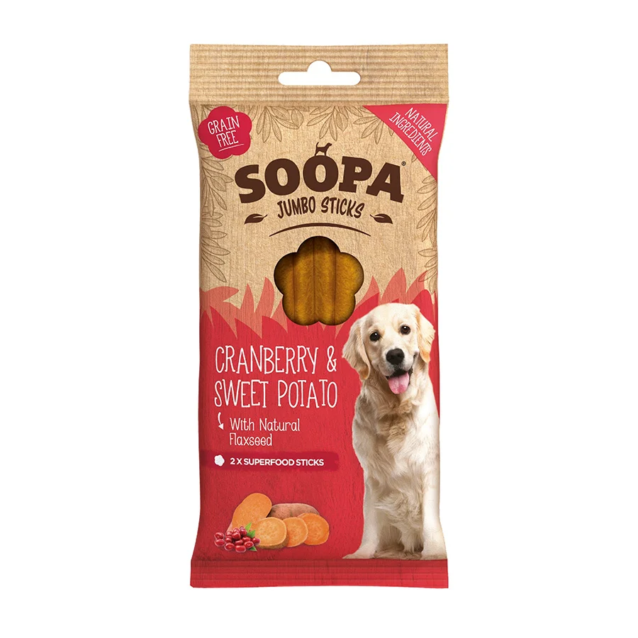 Flexible Soopa Vegan Dog Treat Cranberry Sweet Potato Jumbo Stick 170g Original Design