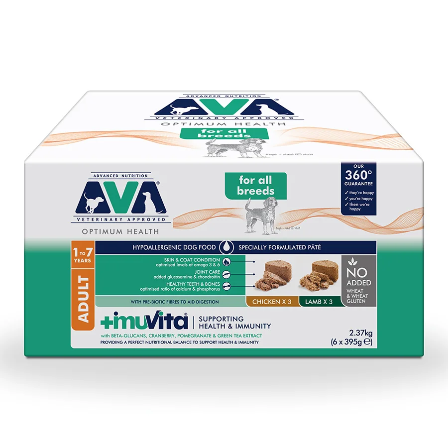 Sustainable AVA Optimum Health Wet Adult Dog Food Chicken Lamb 6x395g Selected