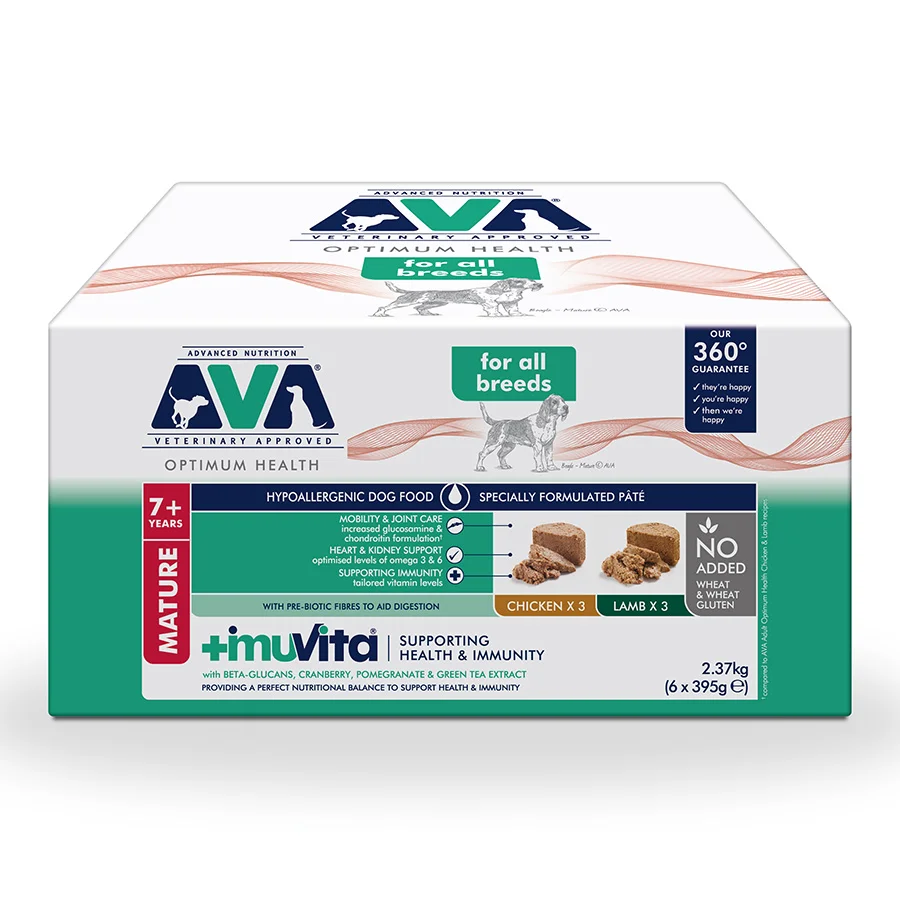 Prestigious AVA Optimum Health Mature Wet Dog Food Chicken Lamb 6x395g Expertly Made