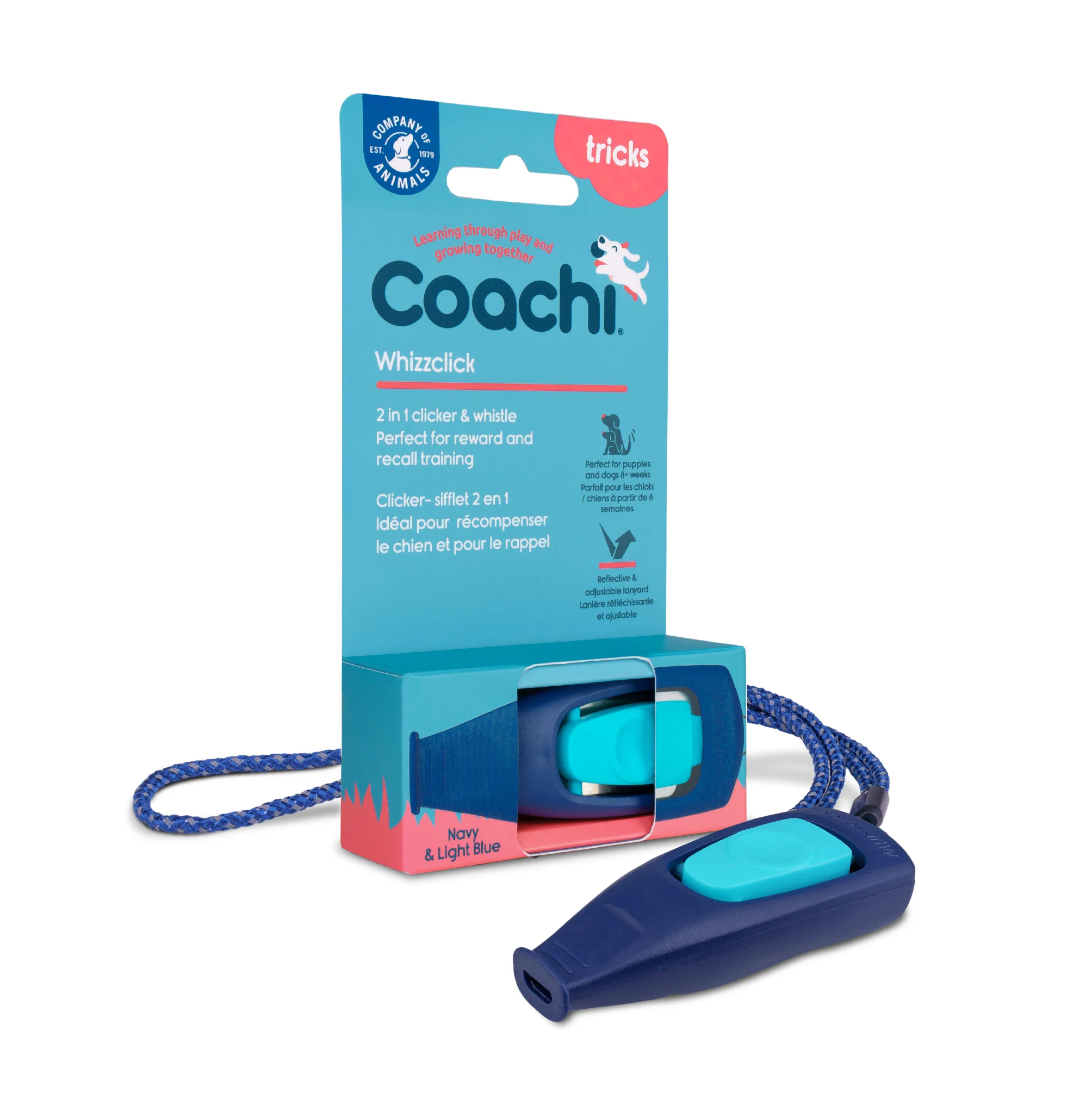 Solid Coachi Whizzclick Dog Training Clicker Whistle Navy Light Blue Trendy