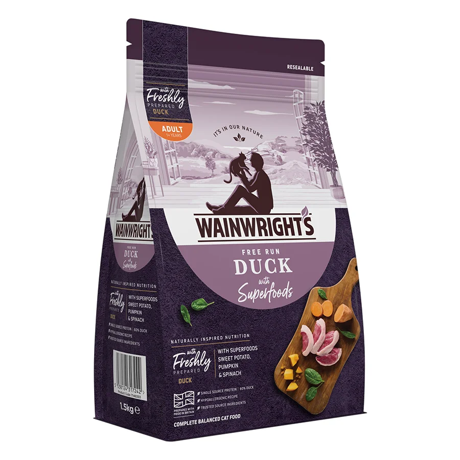 Sustainable Wainwright x27 s Dry Adult Cat Food Duck With Superfoods 1.5kg High-End