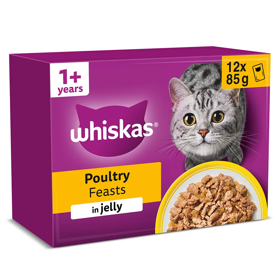 Crafted Whiskas 1 Adult Wet Cat Food Poultry in Jelly 12x85g Quality