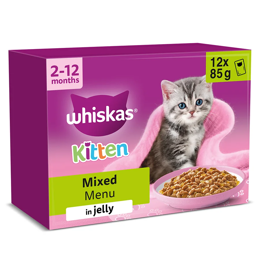 Healthy Whiskas Kitten Wet Food Mixed Menu In Jelly 12x85g Smooth