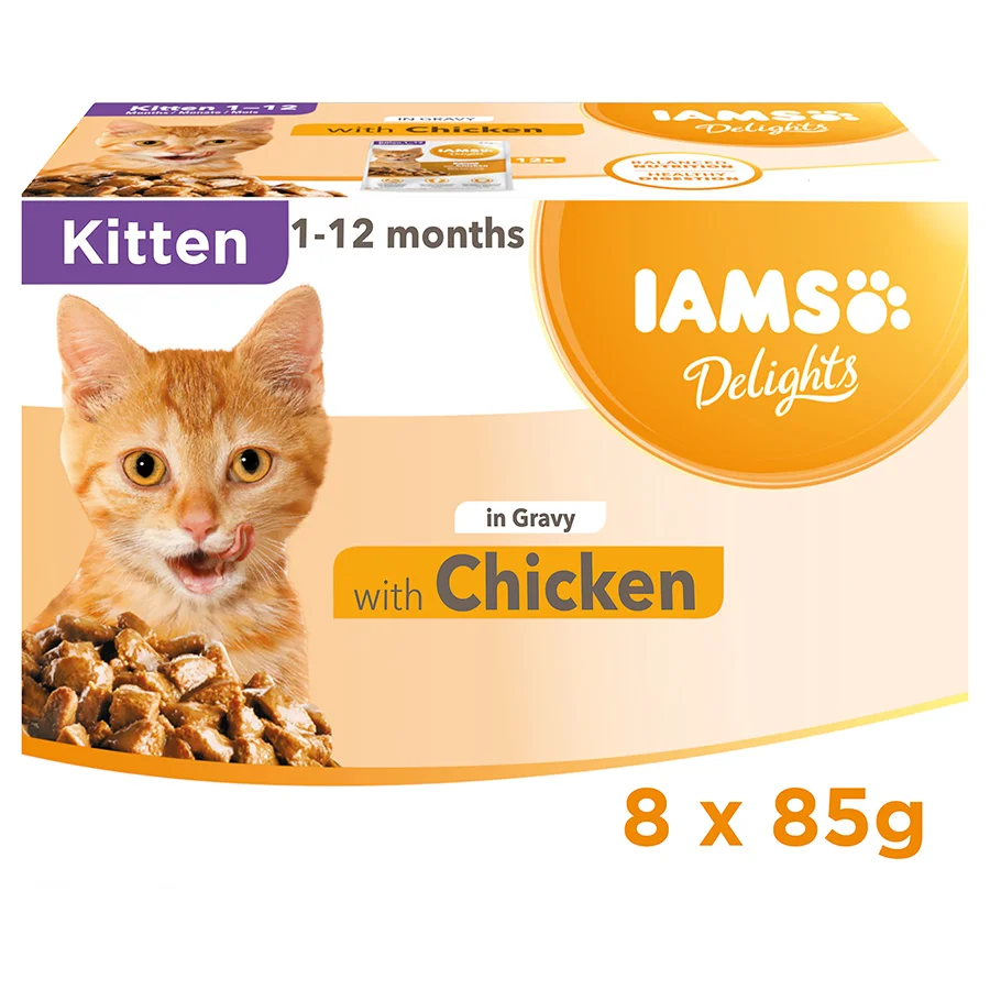 Fast Iams Delights Wet Kitten Cat Food Chicken Gravy 8x85g Carefully Designed